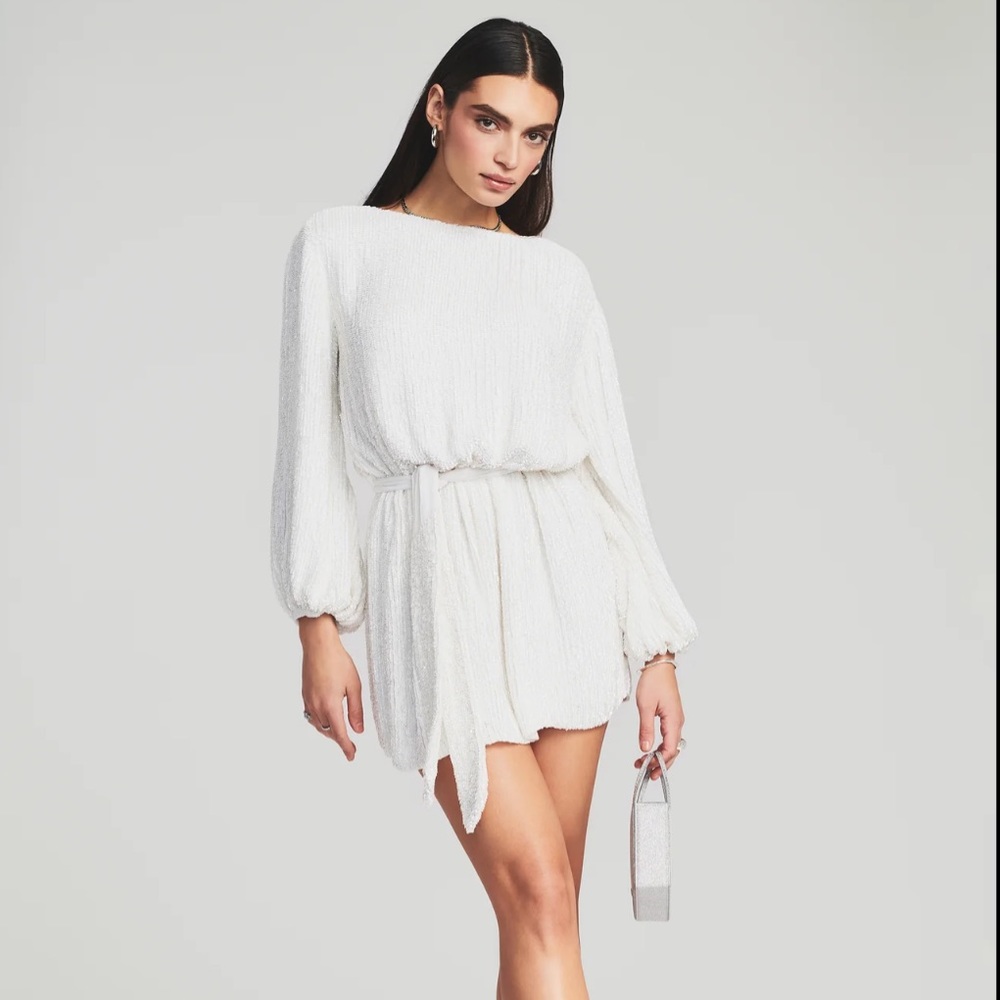 Retrofete White Textured Long-Sleeve Mini Dress